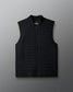 A black puffer vest with a rib collar, two front zip pockets, and an internal chest pocket. It is displayed against a neutral background.
