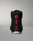 Rear view of the RUDIS Samurai Speed Wabi-Sabi wrestling shoe in black, highlighting red embroidered Japanese characters, wrestling graphics, and RUDIS heel branding.