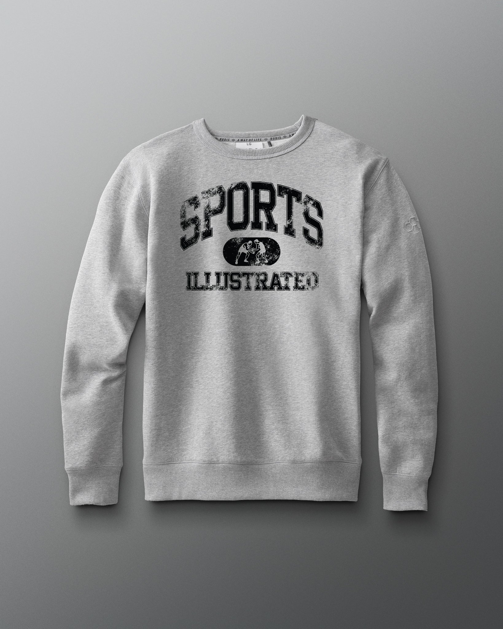 Gray sweatshirt with 'Sports Illustrated' text on a gray background