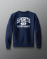 Navy blue sweatshirt with 'Sports Illustrated' text on a gray background