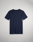 A simple navy blue short-sleeve t-shirt laid flat against a light gray background showcasing its classic design and comfortable fabric