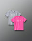 Front view of RUDIS Motto Scripted Toddler Elite Super Soft T-Shirt 2-Pack in pink and gray, featuring ALL IN chest graphics and RUDIS sleeve logos.