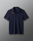 Navy polo shirt with a logo on a gray background