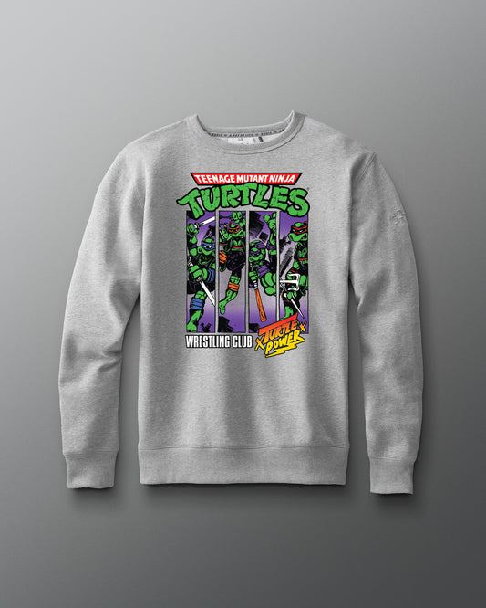 Gray sweatshirt with Teenage Mutant Ninja Turtles graphic on a gray background