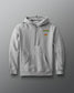 Gray hoodie with a logo on a gray background