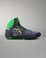 Navy and green Wrestling shoe on a gray background