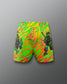 Colorful shorts with graphic design on a gray background
