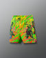 Colorful shorts with graphic design on a gray background