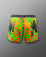 Colorful shorts with graphic design on a gray background