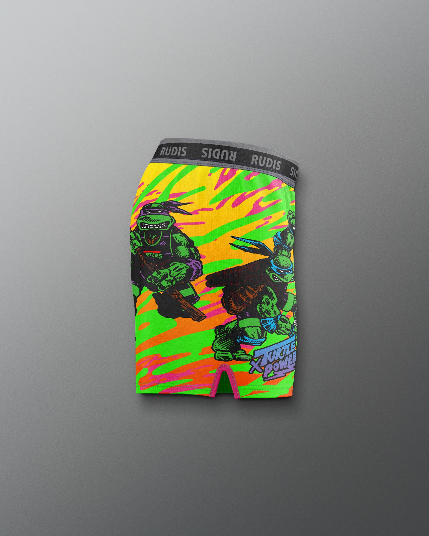 Colorful Shorts with a graphic design on a gray background