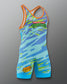 Side view of RUDIS Teenage Mutant Ninja Turtles Ooze freestyle wrestling singlet in blue with vibrant camouflage-inspired graphics