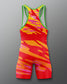 Back view of RUDIS Teenage Mutant Ninja Turtles Ooze freestyle wrestling singlet in orange with vibrant camouflage-inspired graphics