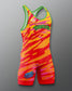 Side view of RUDIS Teenage Mutant Ninja Turtles Ooze freestyle wrestling singlet in orange with vibrant camouflage-inspired graphics