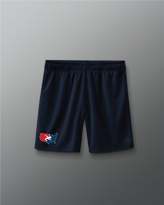 VIK - USA Wrestling Map Logo 7" Mesh Shorts - Navy