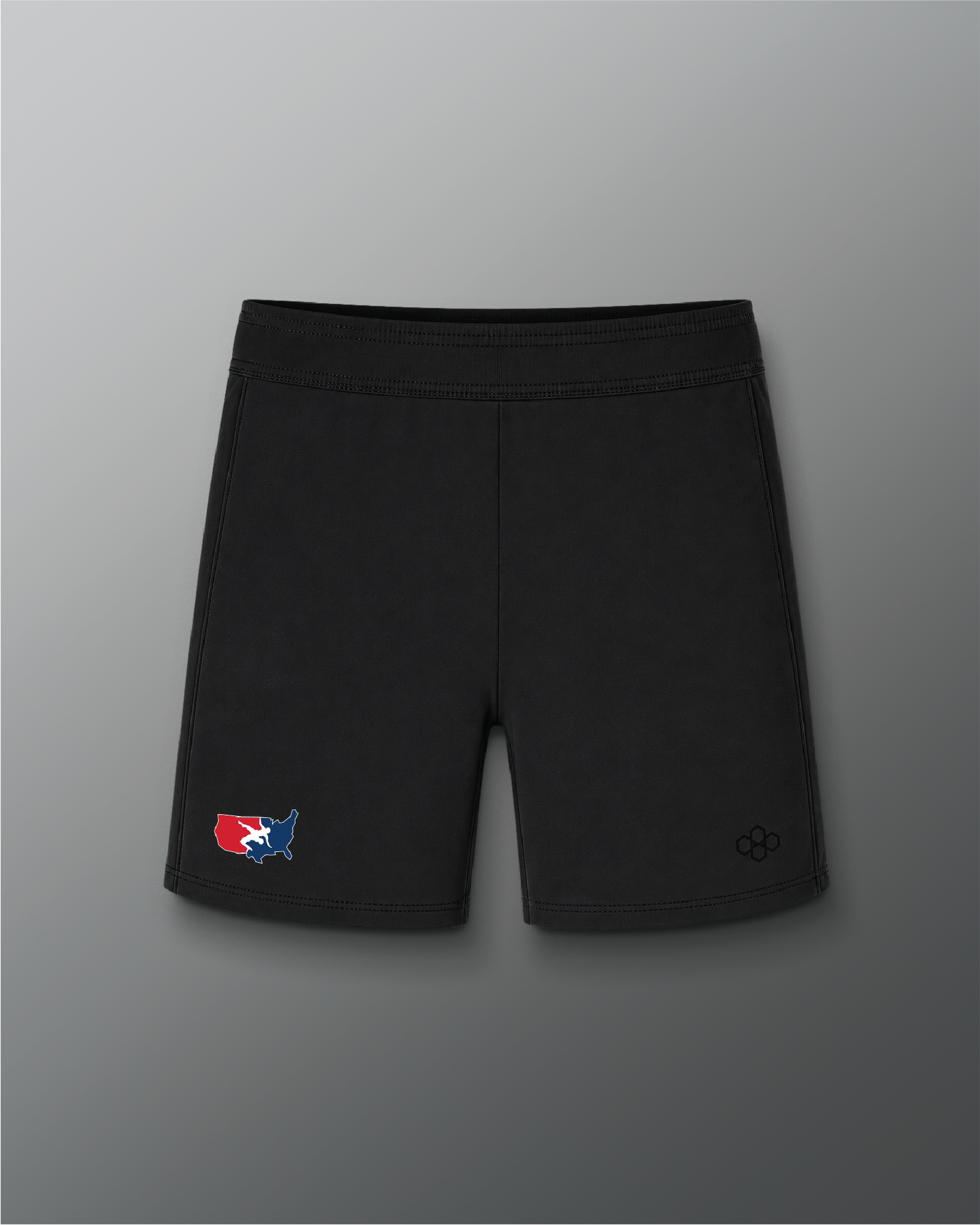 VIK - USA Wrestling Map Logo 7" Mesh Shorts - Black