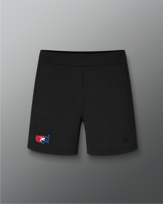 VIK - USA Wrestling Map Logo 7" Mesh Shorts - Black