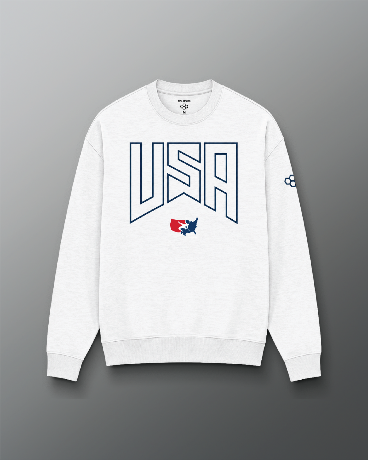 VIK - USA Wrestling Map Logo Comfort Fleece Relaxed Crew - Heather Silver