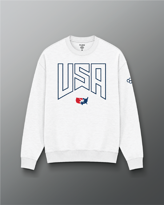 VIK - USA Wrestling Map Logo Comfort Fleece Relaxed Crew - Heather Silver