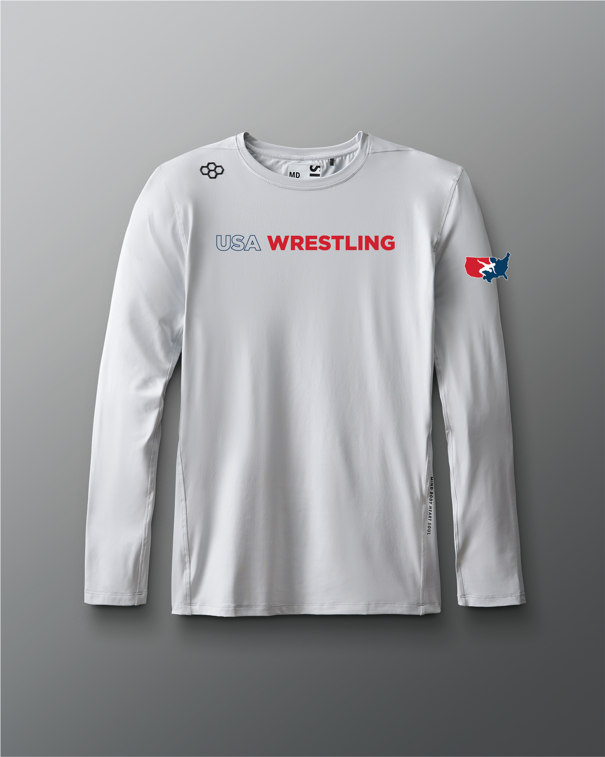 VIK - USA Wrestling Wordmark Performance Long Sleeve - Lunar Gray