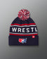 USA Wrestling Logo Navy blue beanie with red and white pom-pom on a gradient background