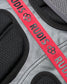 Close-up of a gray and black backpack with a red 'RUDIS' strap.