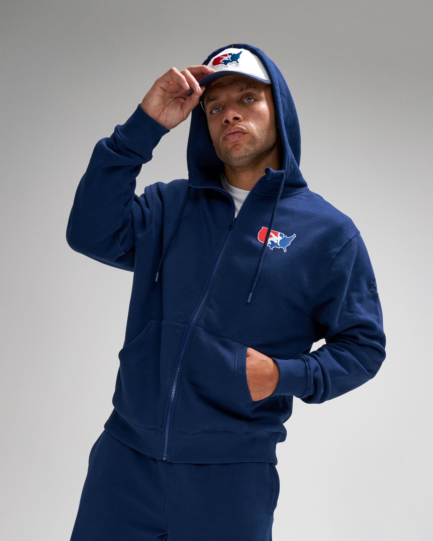 Sweat-shirt polaire confortable avec logo USA Wrestling et fermeture éclair intégrale