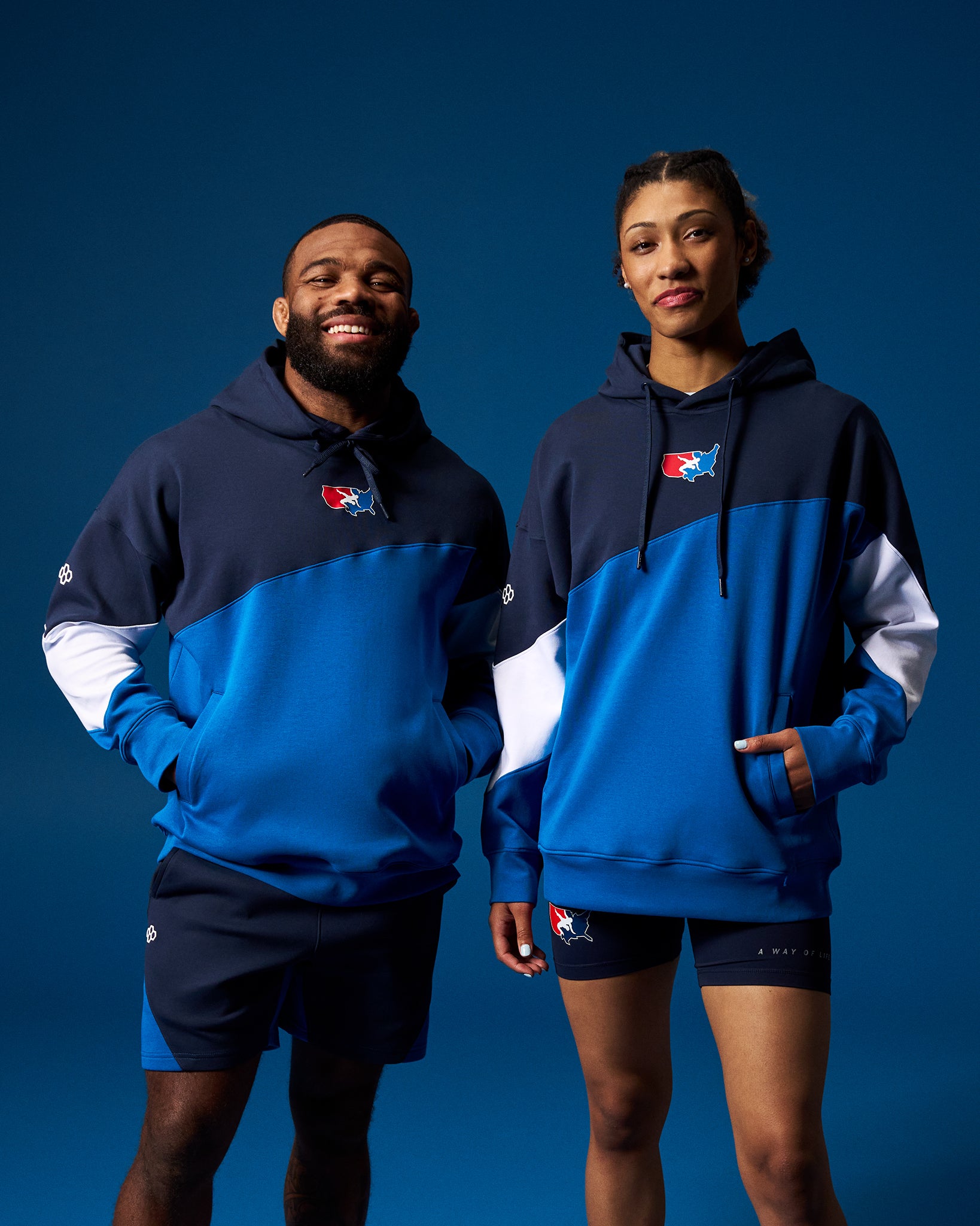 USA Wrestling Map 280 Tech Fleece Colorblock Hoodie - Navy/Blue