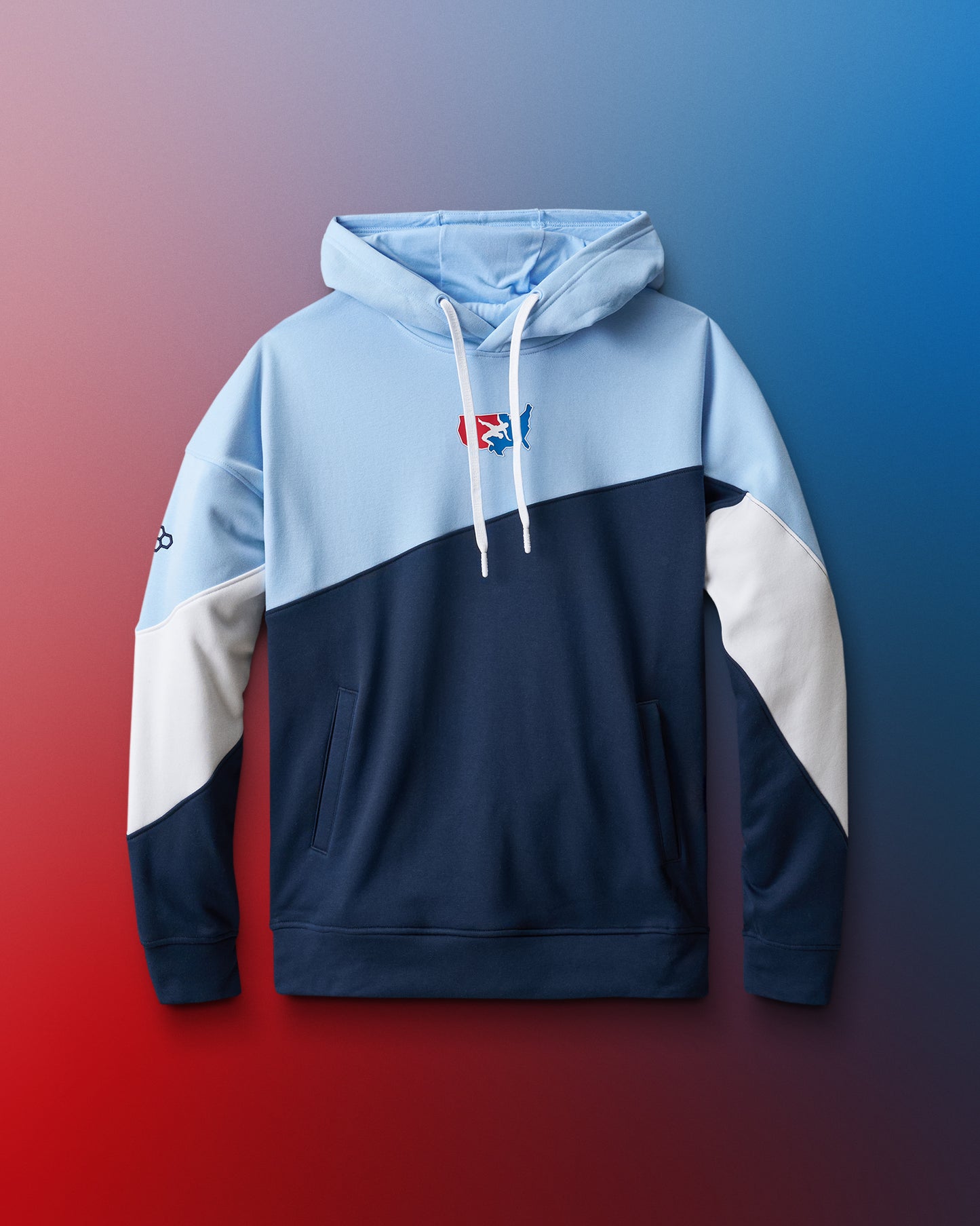 USA Wrestling Fleece Colorblock Hoodie - Navy/Light Blue/White