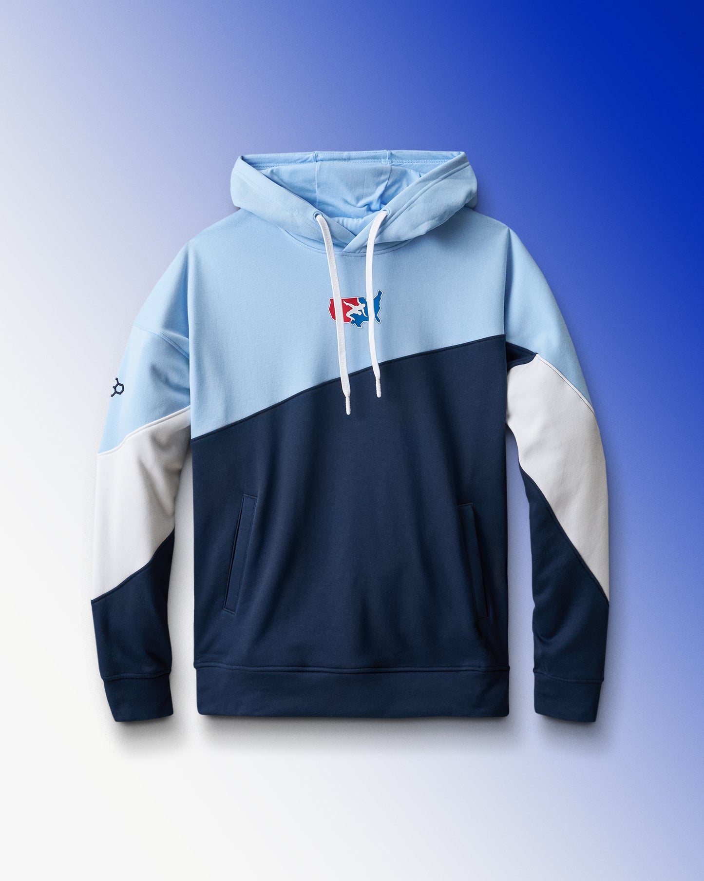USA Wrestling Fleece Colorblock Hoodie - Navy/Light Blue/White