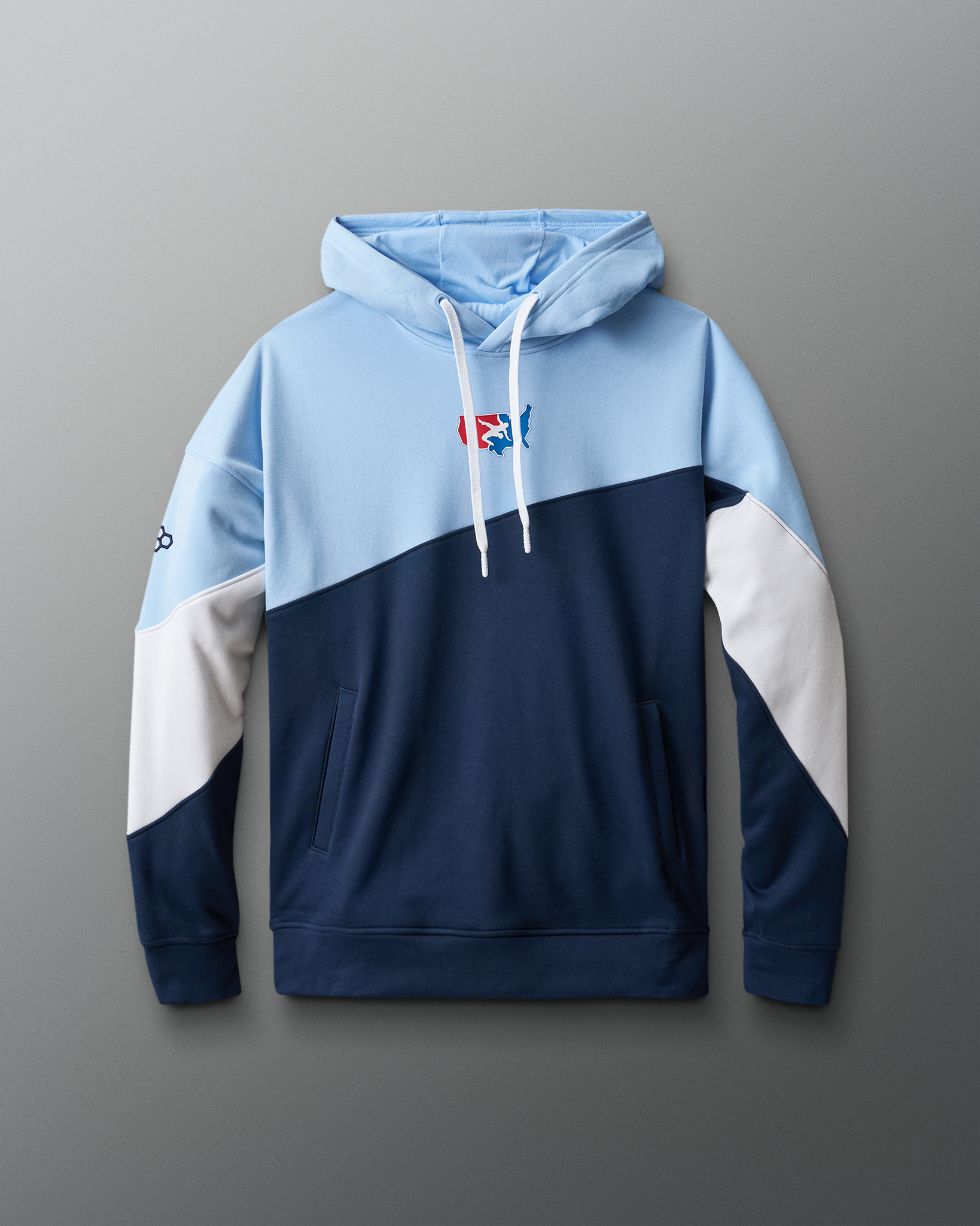 USA Wrestling Fleece Colorblock Hoodie - Navy/Light Blue/White