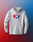 White hoodie with the USA Wrestling logo on the front, featuring red and blue colors.