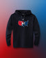 Black hoodie with a colorful  USA Wrestling logo graphic on a gradient background
