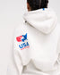 Back view of the RUDIS USA Wrestling Star Relaxed Comfort Fleece Hoodie in Heather Silver, highlighting the red, white and blue USA Wrestling map logo below the hood.