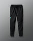 Black cargo pants on a gradient red to blue background