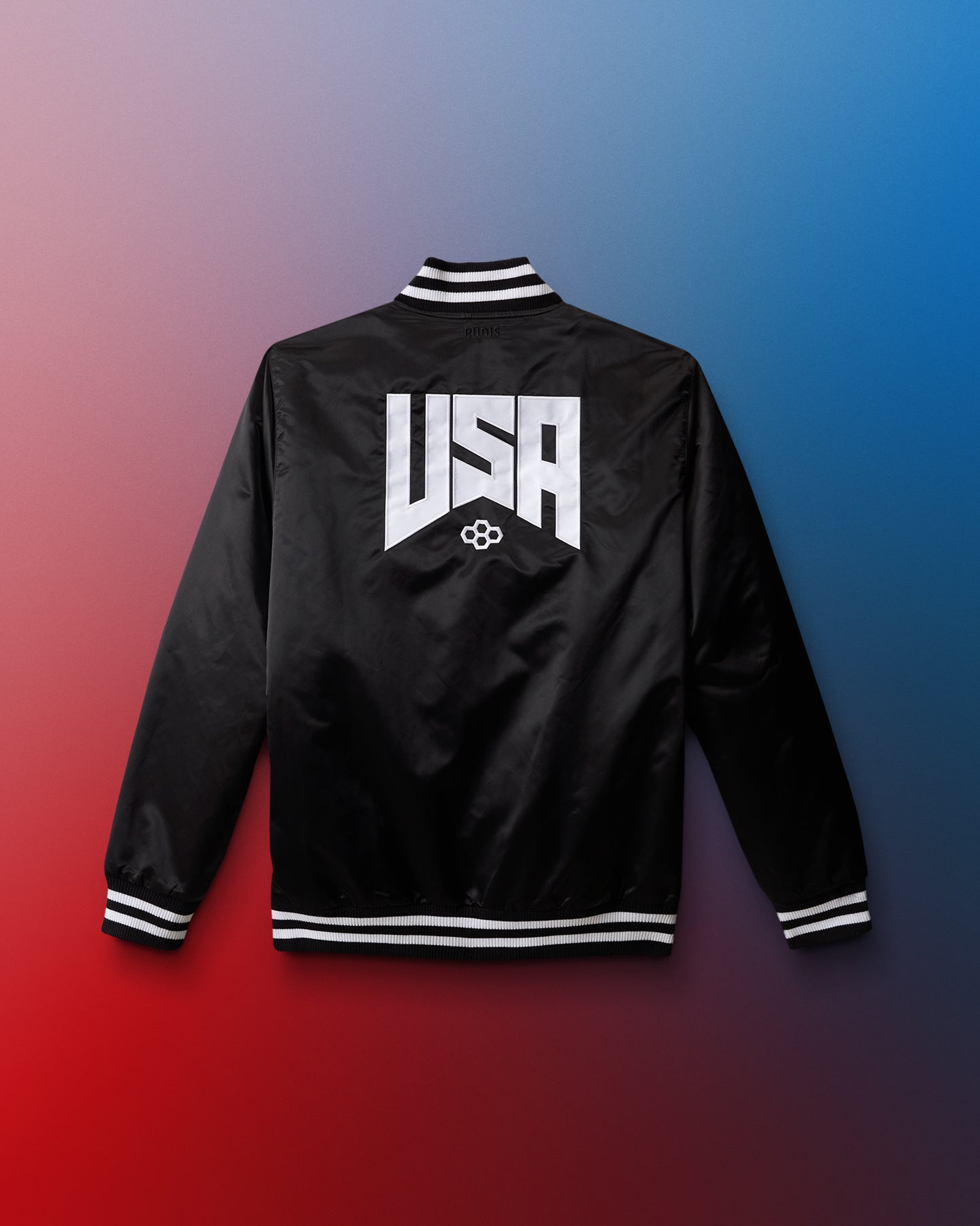 Black jacket with 'USA' logo on a gradient background