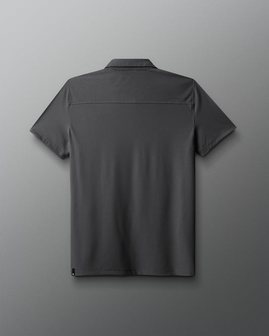 back of grey polo shirt