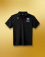 Black polo shirt with USA logo on a gold background