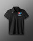 Black polo shirt with USA logo on a gray background