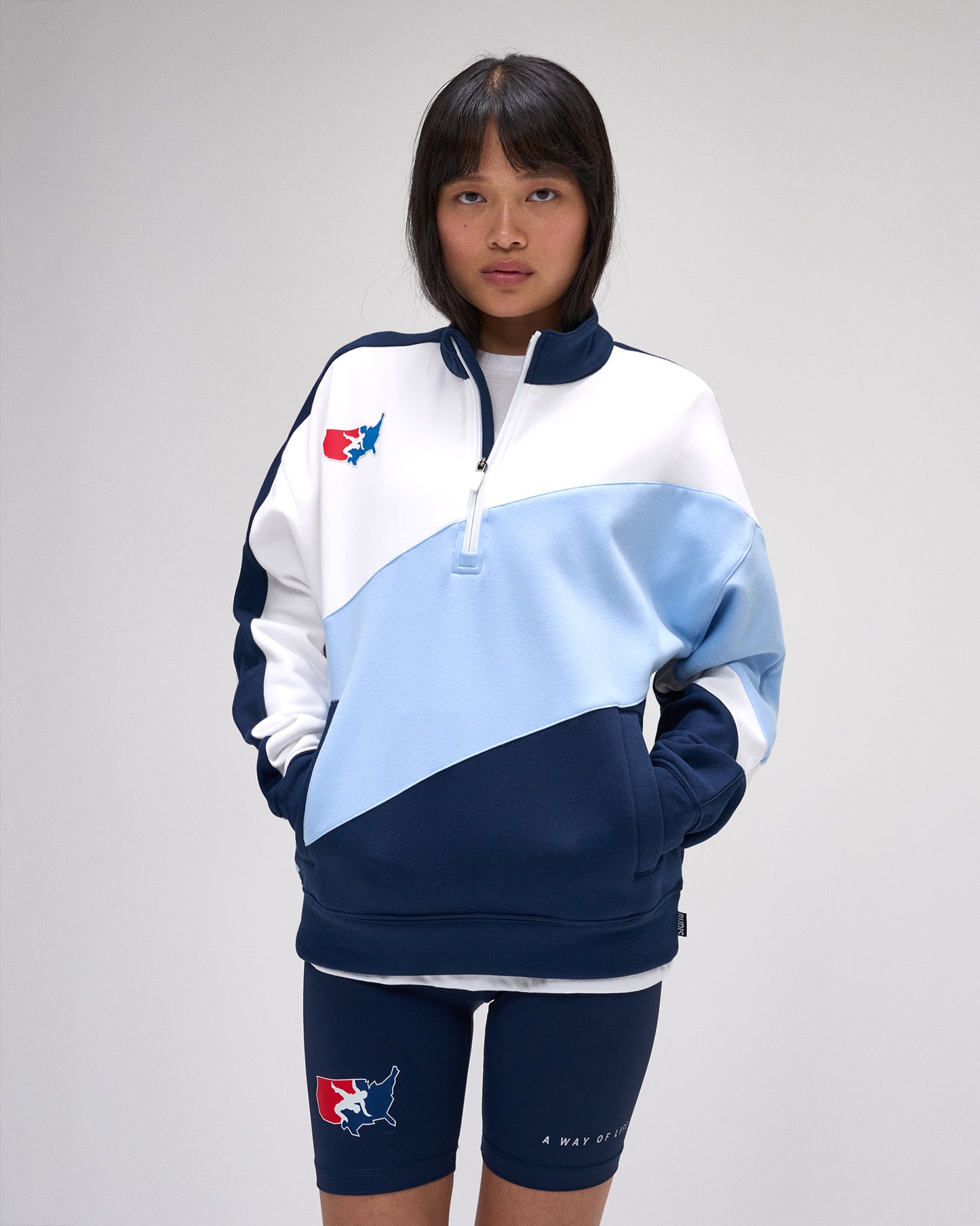 Sweat-shirt de catch américain colorblock 1/4 zip