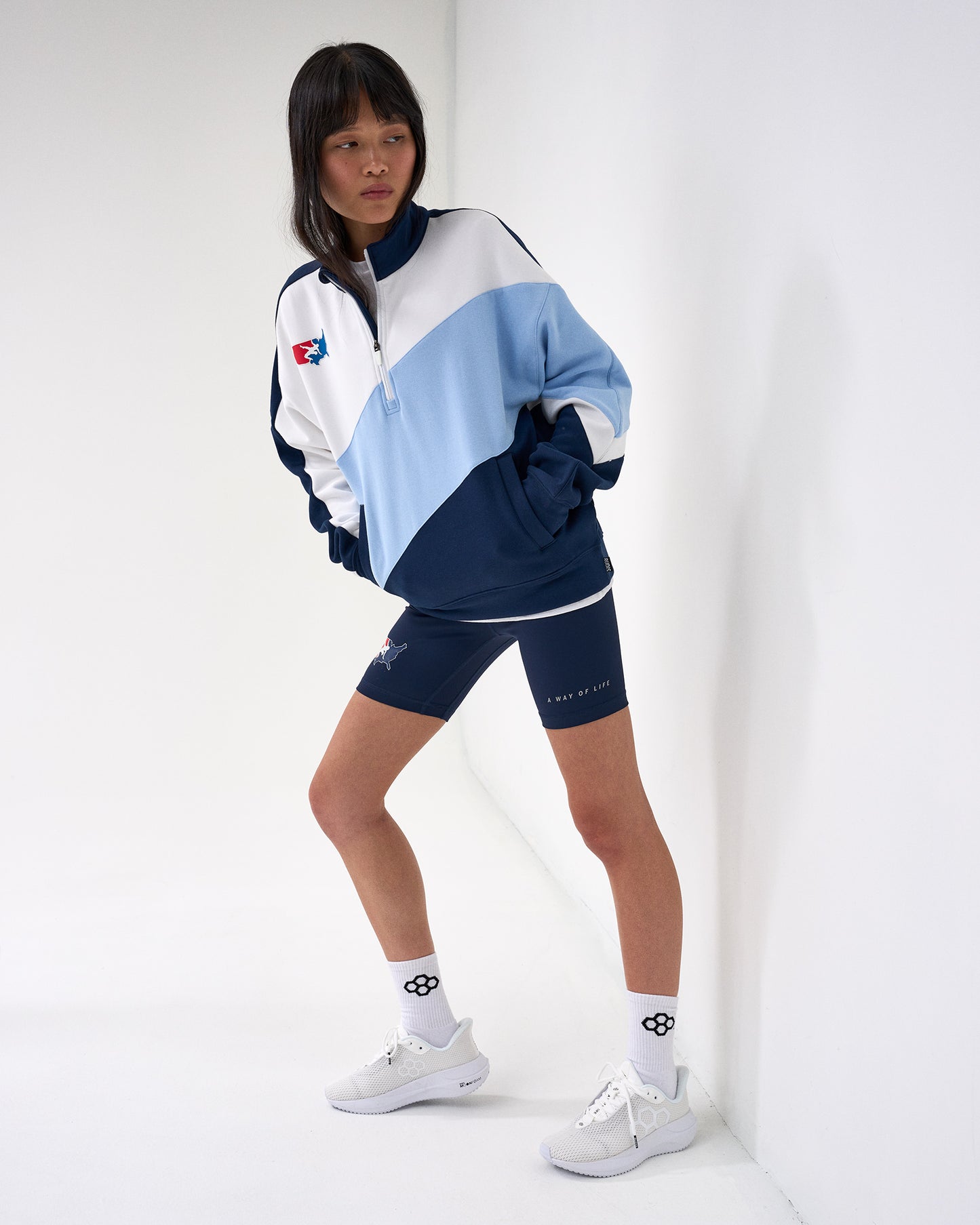 Sweat-shirt de catch américain colorblock 1/4 zip