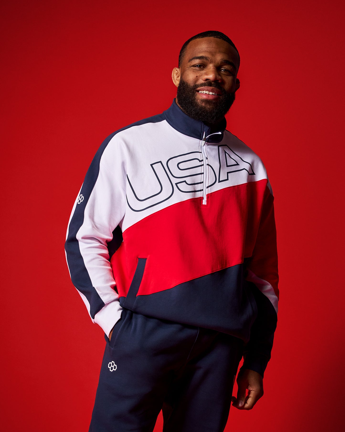 Sweat-shirt de catch américain colorblock 1/4 zip