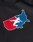 USA Wrestling Logo with a silhouette of a person in a red and blue shape on a black background