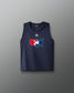 Black sleeveless RUDIS wrestling tank top featuring a bold graphic of a red, white, and blue USA Wrestling map logo on the chest and a small RUDIS hexagon emblem above it. 