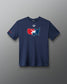 Front view of the navy RUDIS USA Wrestling Map Elite Super Soft T-Shirt with red, white and blue USA wrestling graphic.