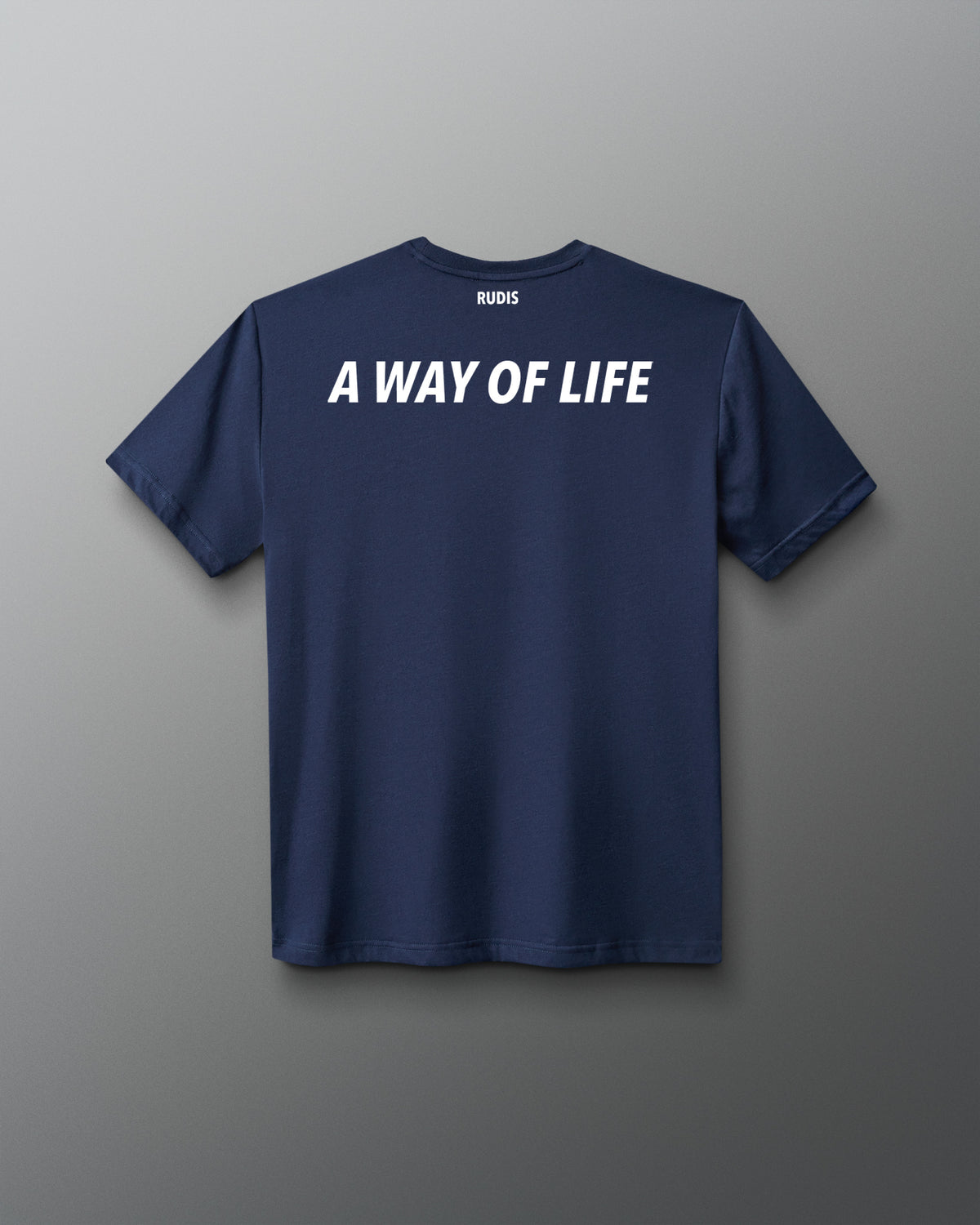 Back view of the navy RUDIS USA Wrestling Map Elite Super Soft T-Shirt with white “A Way of Life” graphic.