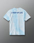 RUDIS USA Wrestling Map Classic Cotton T-Shirt in Blue Tie Dye, back view featuring bold navy A WAY OF LIFE lettering, subtle RUDIS branding, and a blue tie-dye pattern. Copy Alt Text