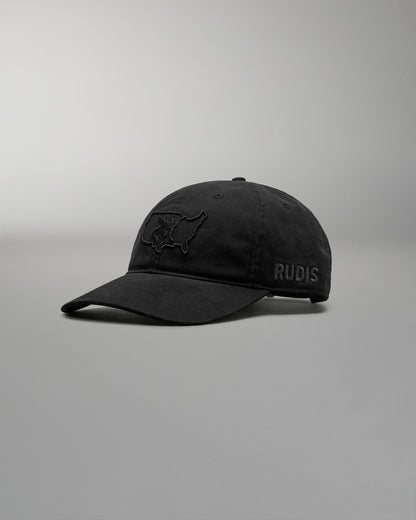 Black cap with 'RUDIS' logo on a gray background