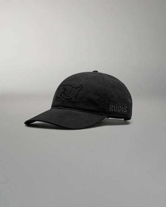 Black cap with 'RUDIS' logo on a gray background