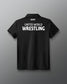Black shirt with 'United World Wrestling' text on the back against a gray background