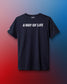 Black t-shirt with 'A Way of Life' text on a gradient background